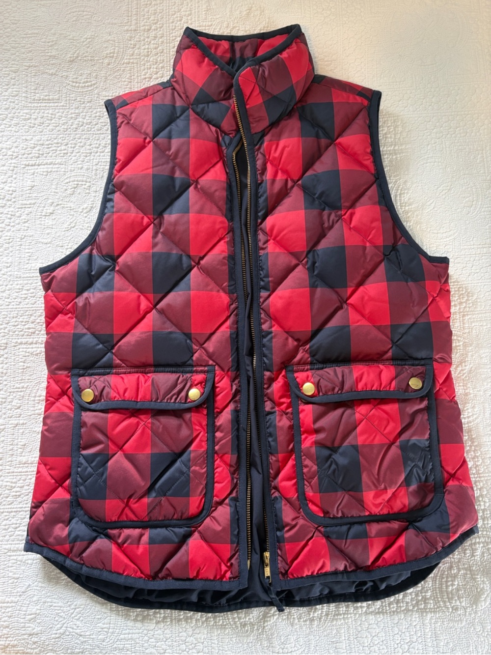 J. Crew Red and Navy Buffalo Check Quilted Vest